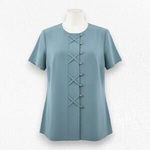 Vintage 90s Betsy’s Things Teal Short Sleeve Silver Button Front Blouse Size 16P